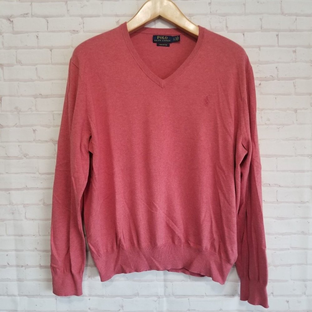 Polo Ralph Lauren Sweater Adult Large Red Pima Cotton Men V-Neck Preppy Casual